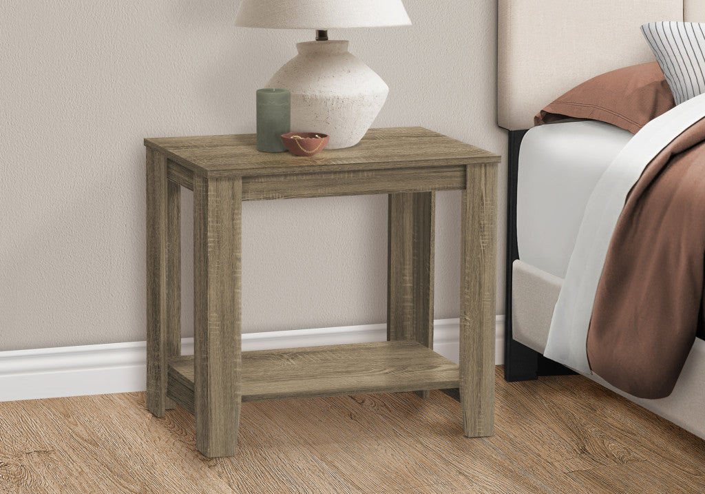 22" Deep Taupe End Table With Shelf-End-Side Tables-DECOROLALA