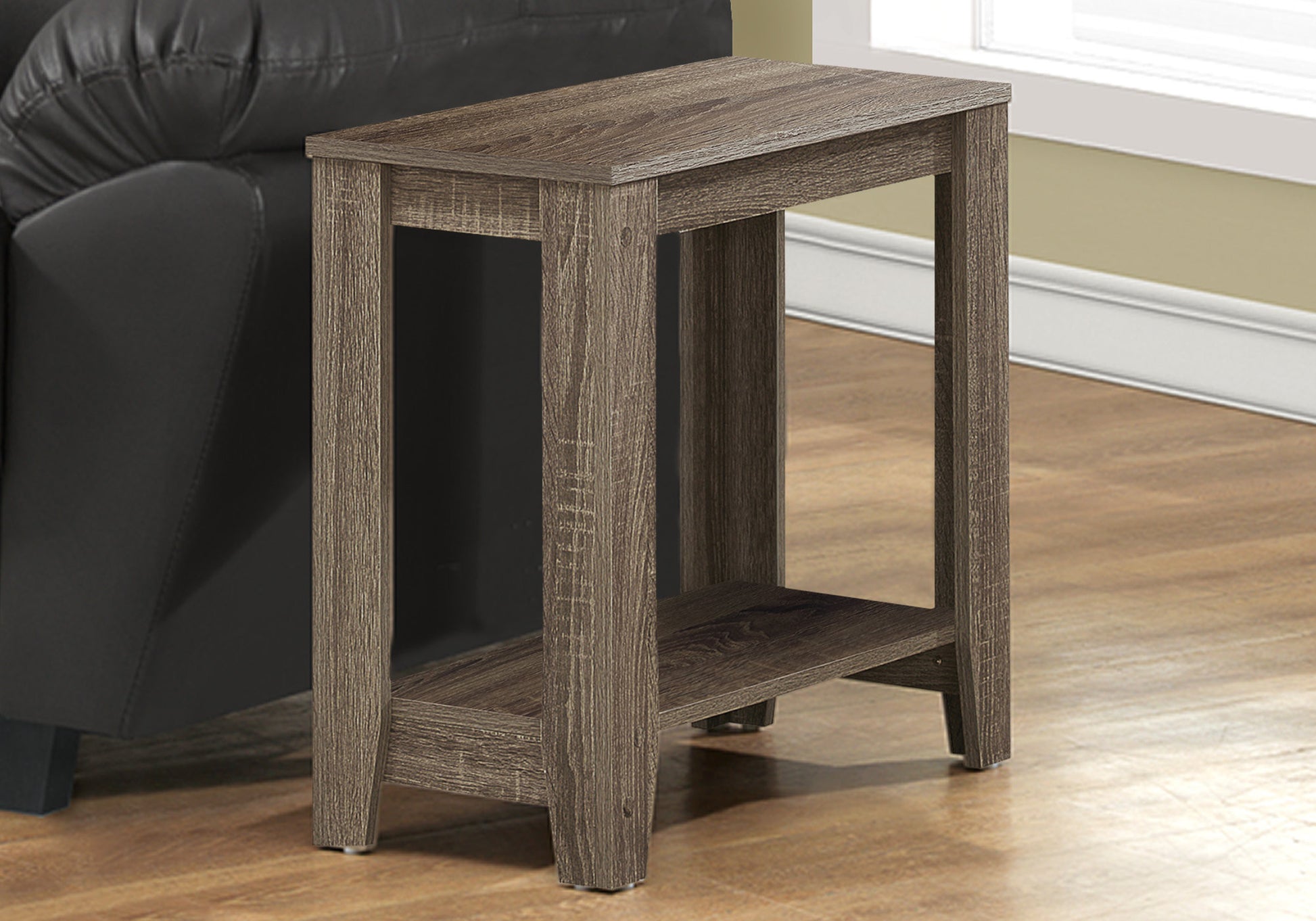 22" Deep Taupe End Table With Shelf-End-Side Tables-DECOROLALA