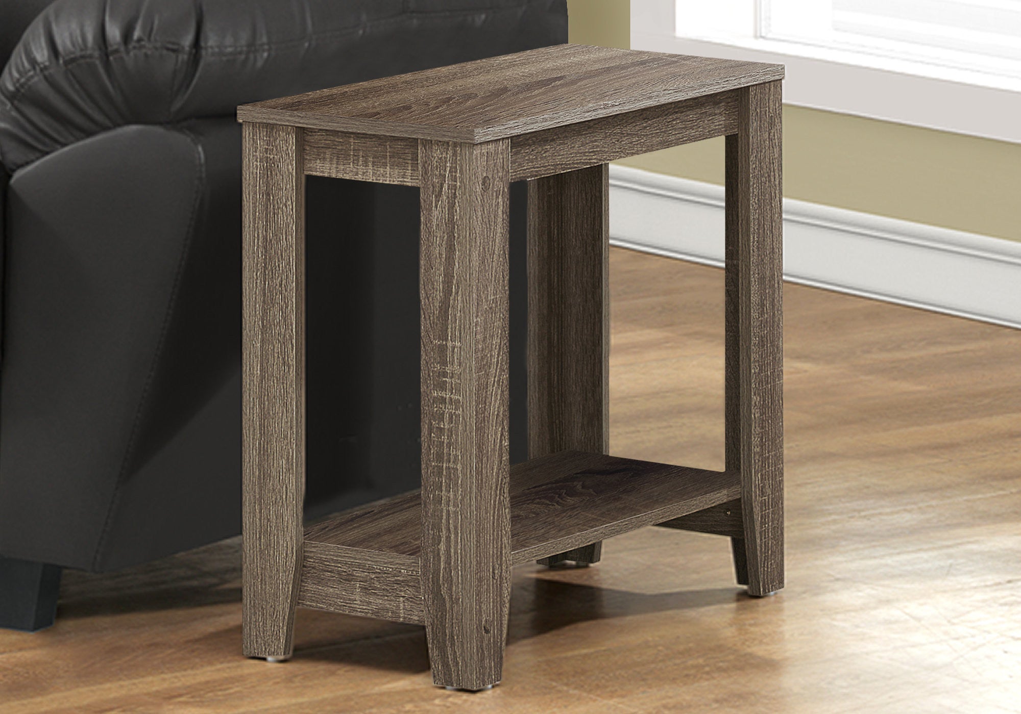 22" Deep Taupe End Table With Shelf-End-Side Tables-DECOROLALA