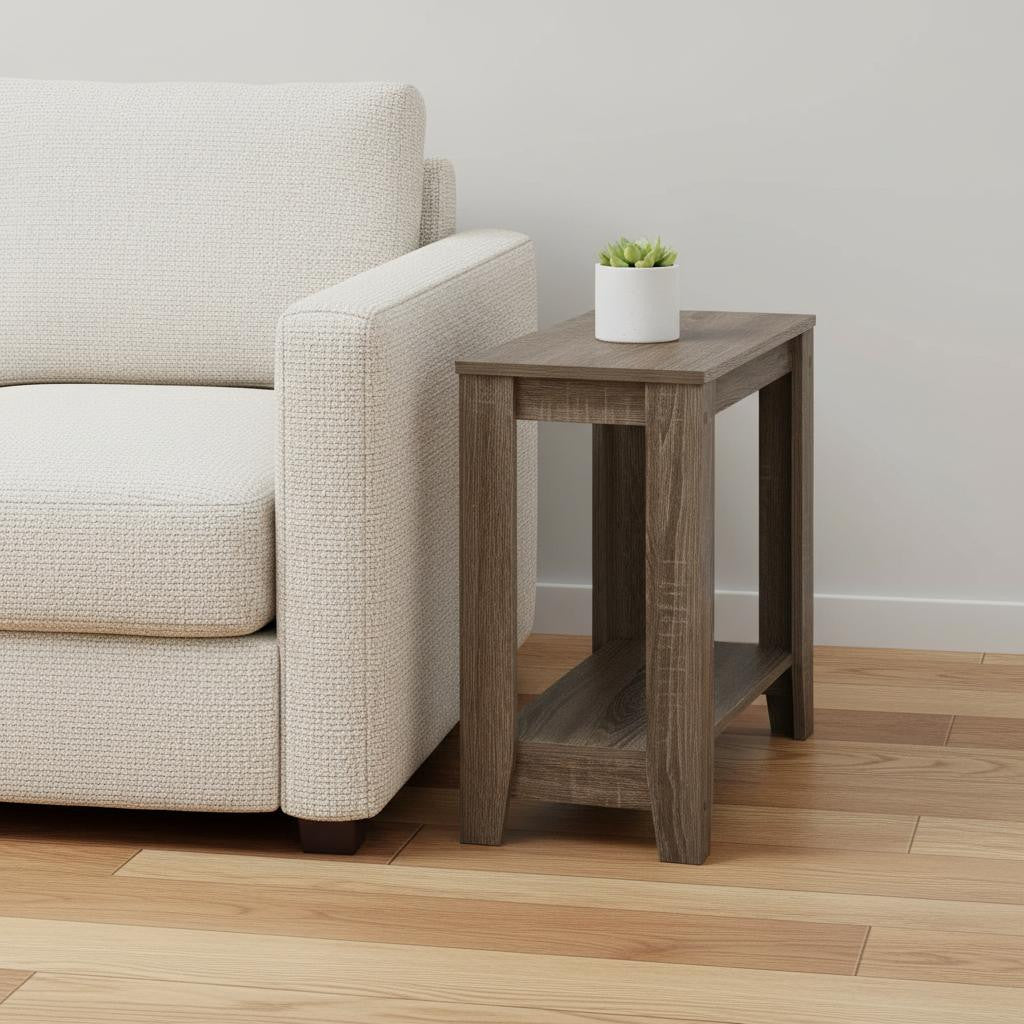 22" Deep Taupe End Table With Shelf-End-Side Tables-DECOROLALA