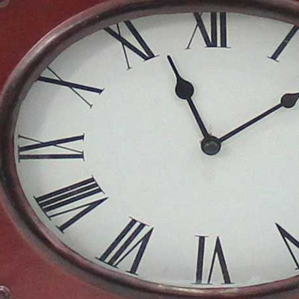 22" Distressed Red Metal Bedside Lamp With Beige Shade-Table Lamps-DECOROLALA