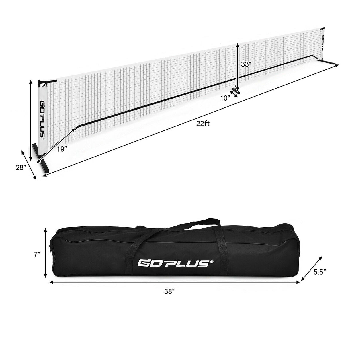 22 Feet Portable Pickleball Net Set System with Carry Bag for Indoor Outdoor Game-Sporting Goods-DECOROLALA