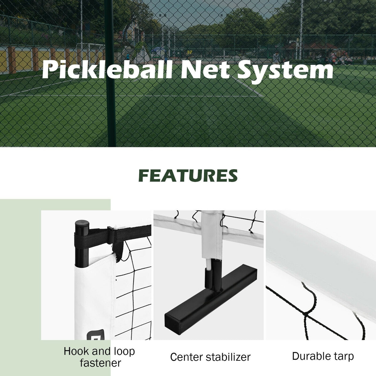 22 Feet Portable Pickleball Net Set System with Carry Bag for Indoor Outdoor Game-Sporting Goods-DECOROLALA