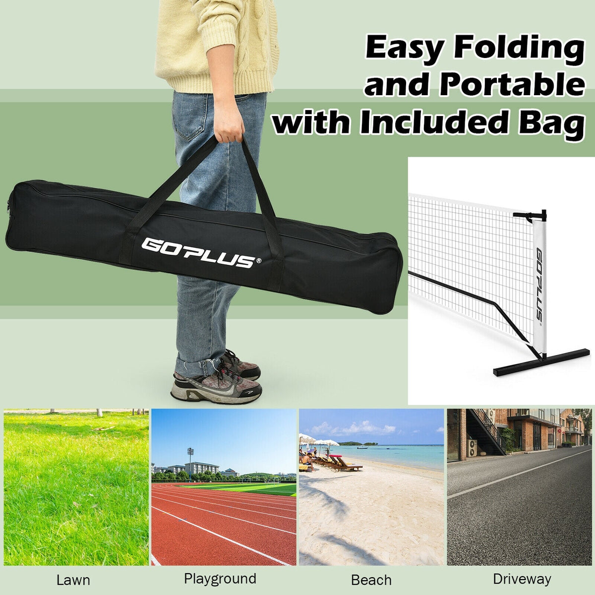 22 Feet Portable Pickleball Net Set System with Carry Bag for Indoor Outdoor Game-Sporting Goods-DECOROLALA