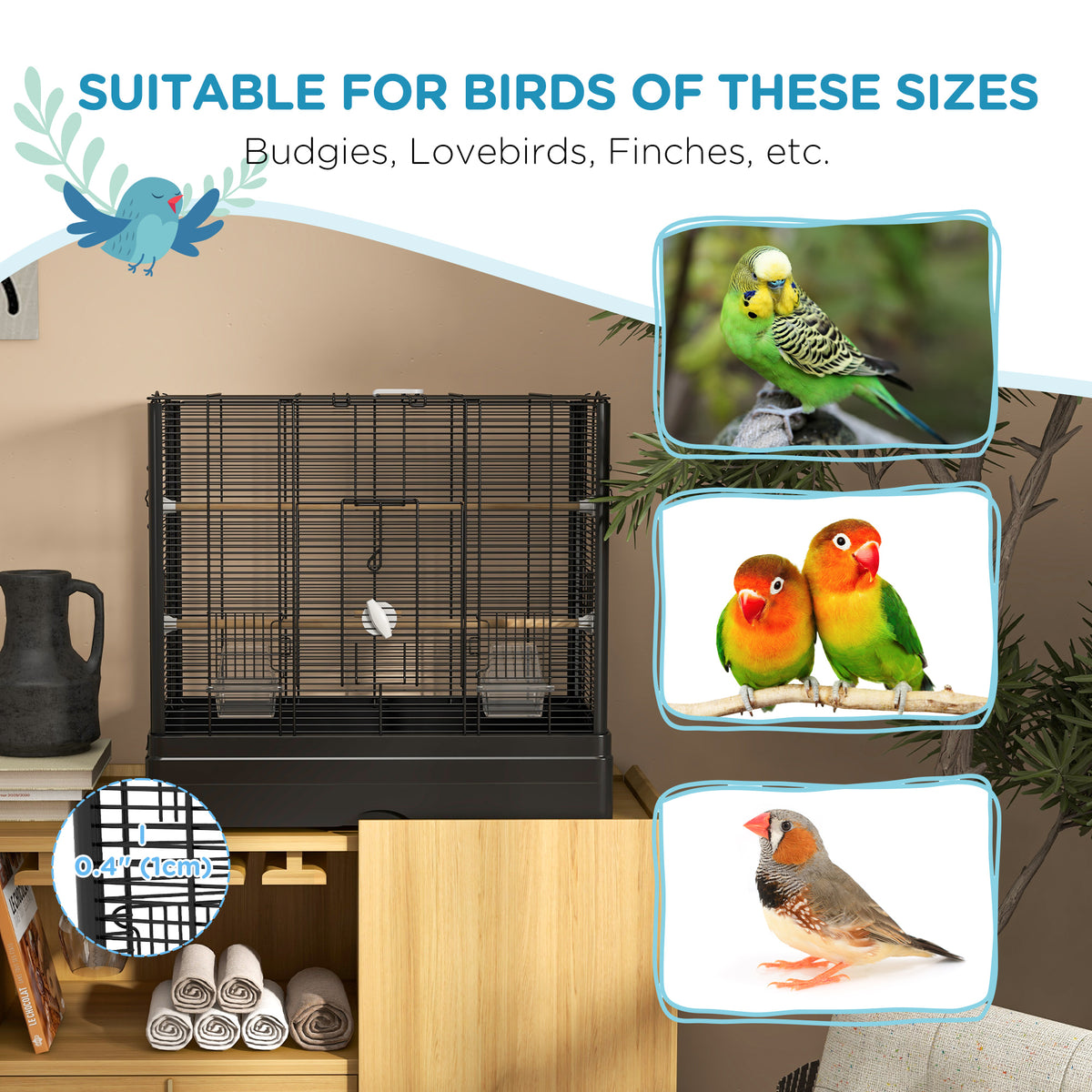22" Flight Bird Cage for Budgies and Finches - Black Steel-Birds-DECOROLALA