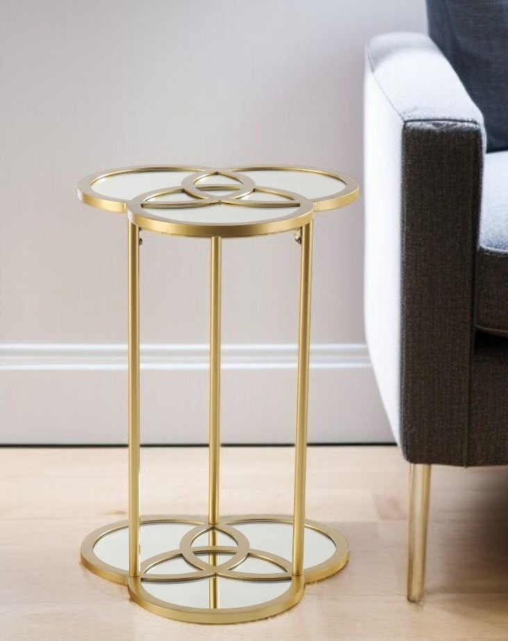 22" Gold Mirrored Glass Three Circle End Table-End-Side Tables-DECOROLALA