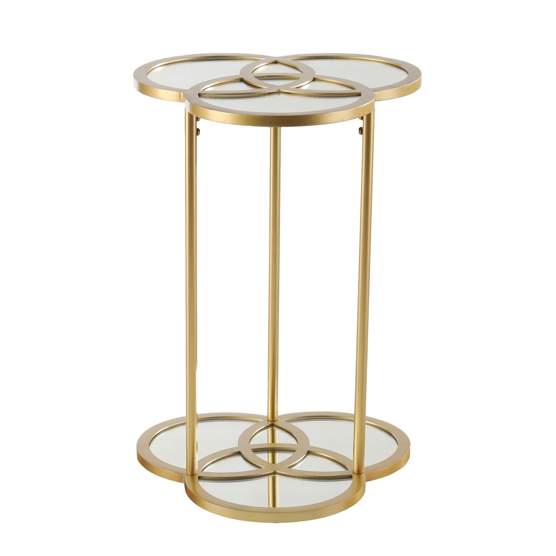 22" Gold Mirrored Glass Three Circle End Table-End-Side Tables-DECOROLALA