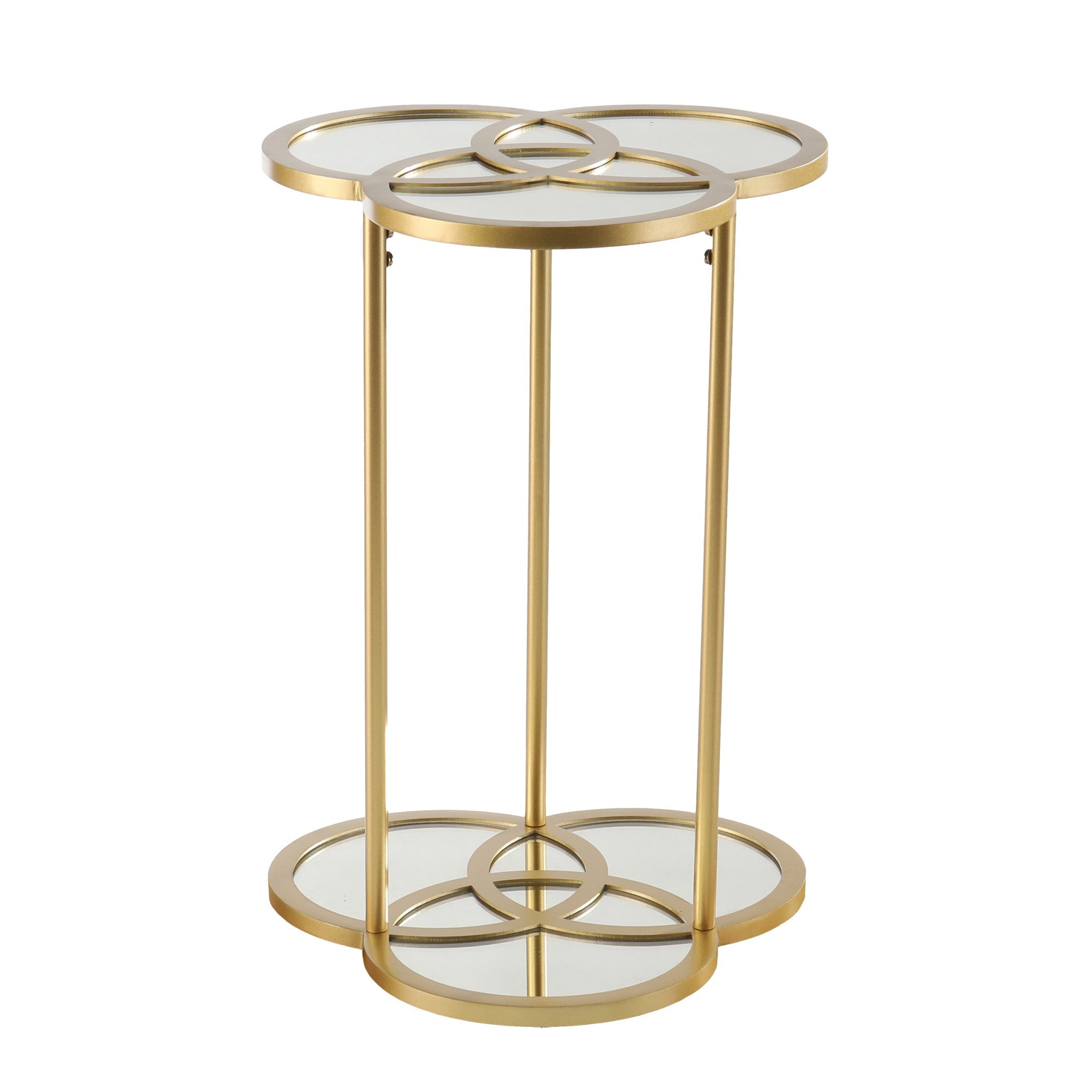 22" Gold Mirrored Glass Three Circle End Table-End-Side Tables-DECOROLALA