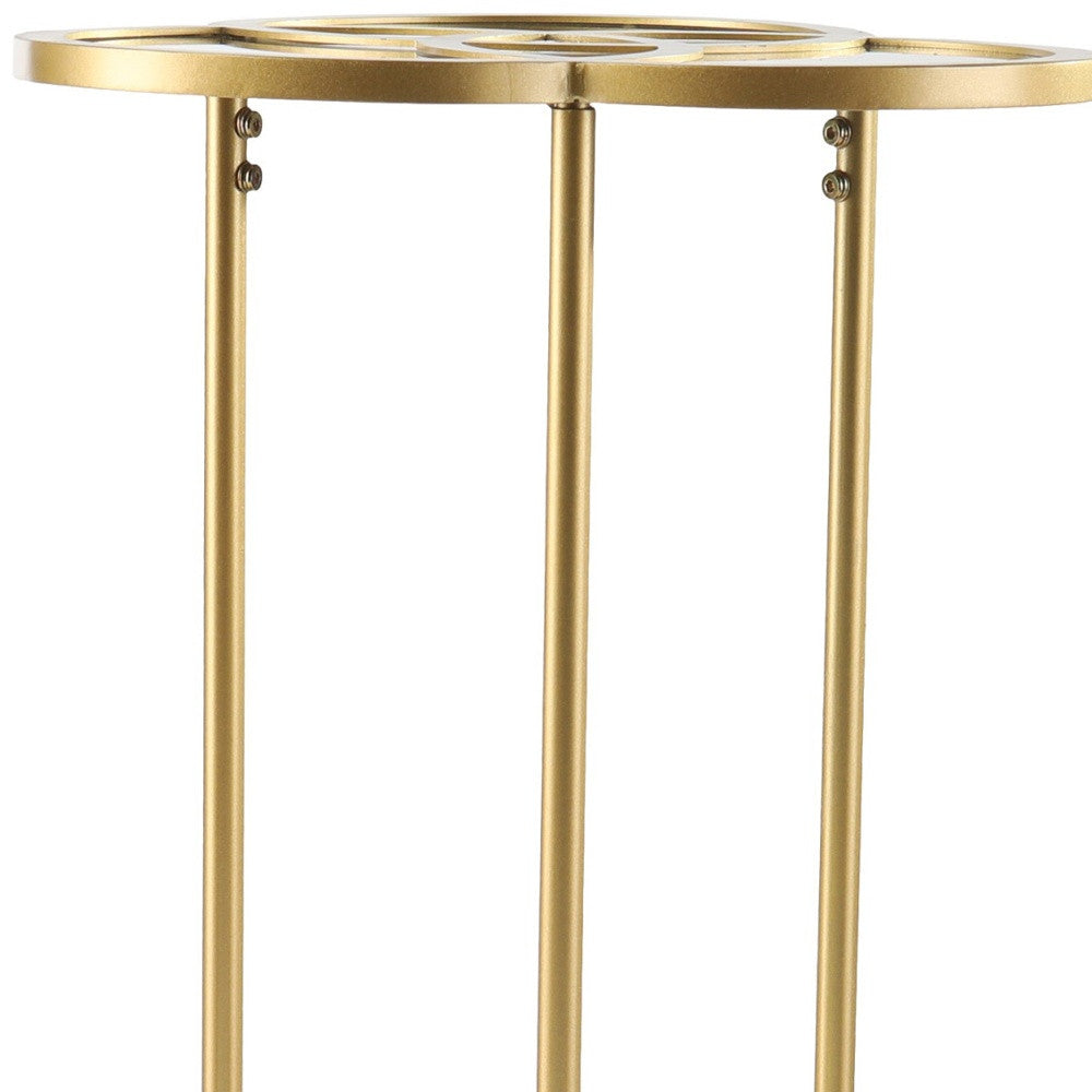 22" Gold Mirrored Glass Three Circle End Table-End-Side Tables-DECOROLALA