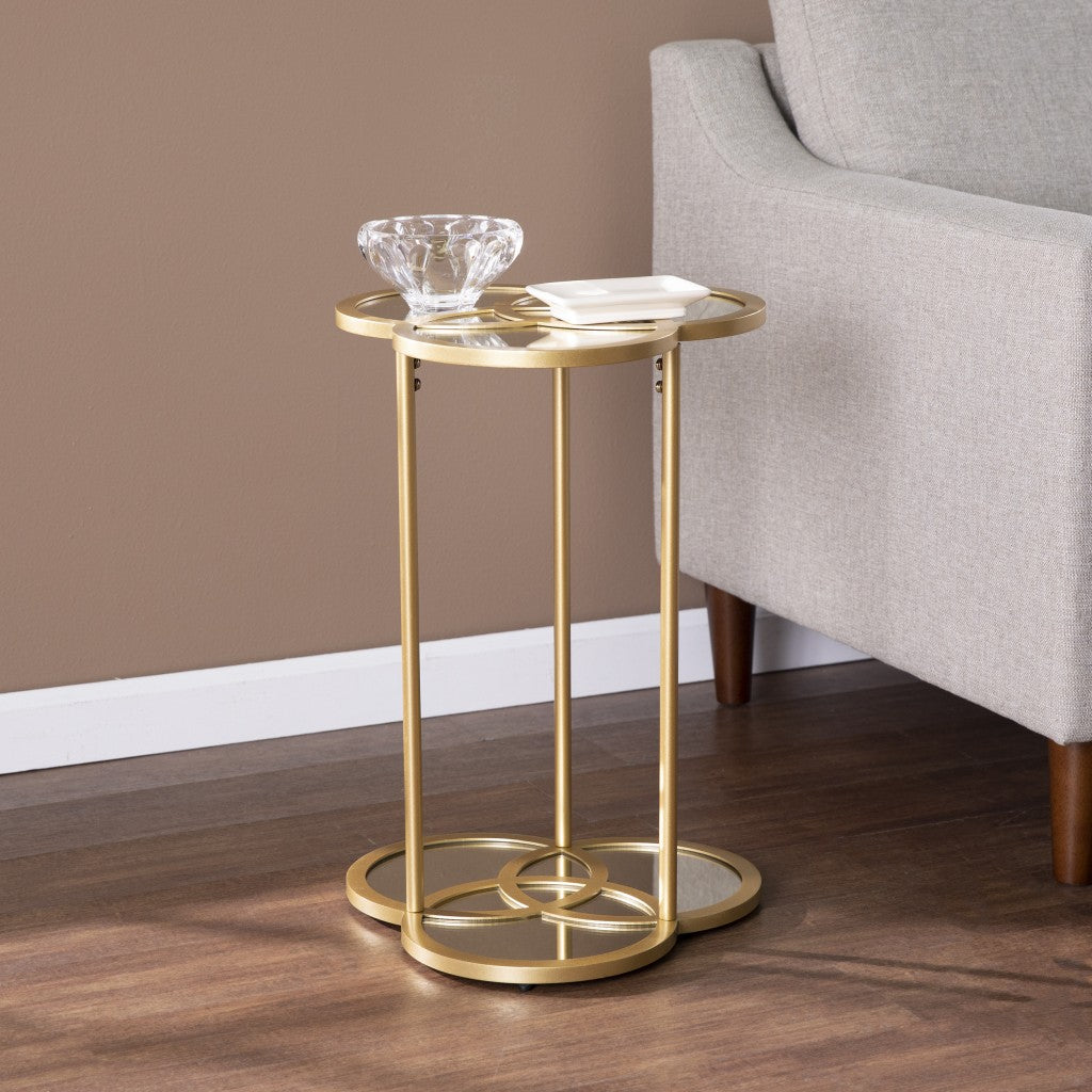 22" Gold Mirrored Glass Three Circle End Table-End-Side Tables-DECOROLALA