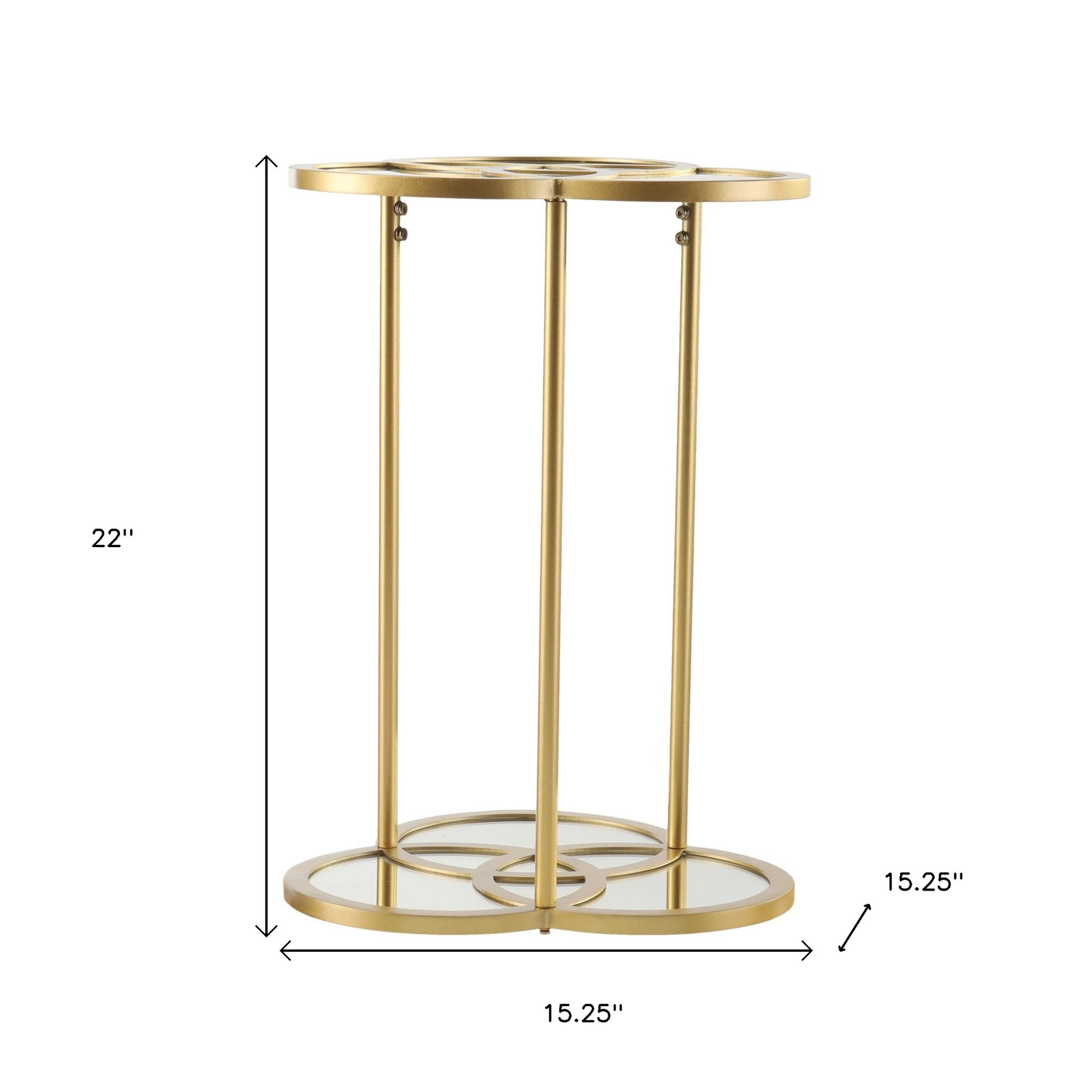 22" Gold Mirrored Glass Three Circle End Table-End-Side Tables-DECOROLALA