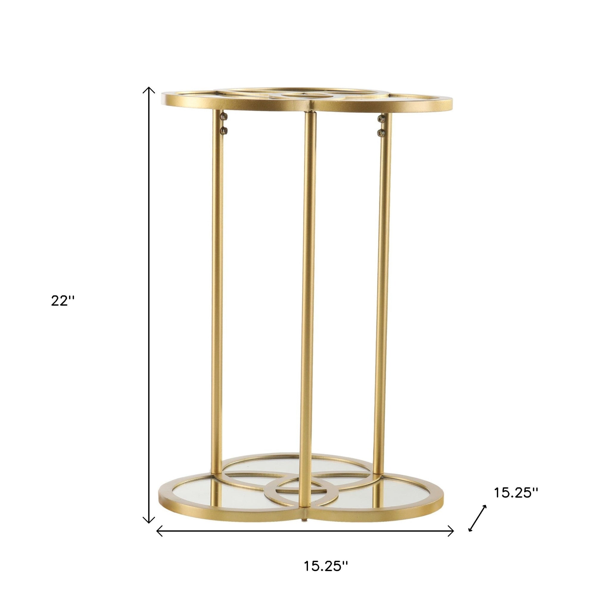 22" Gold Mirrored Glass Three Circle End Table-End-Side Tables-DECOROLALA
