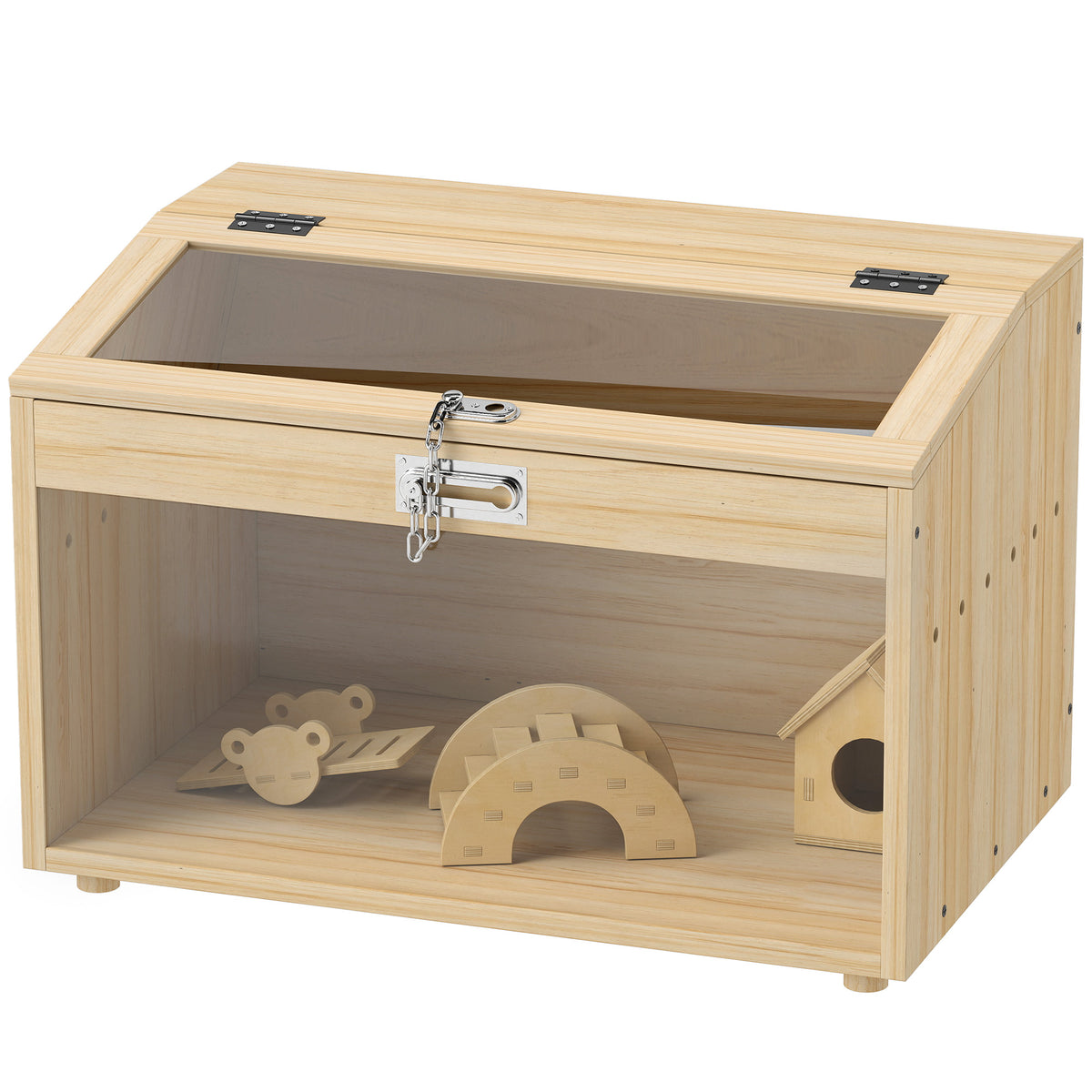 22" Hamster Cage - Natural Wood with Acrylic Windows and Hut-Small Animals-DECOROLALA