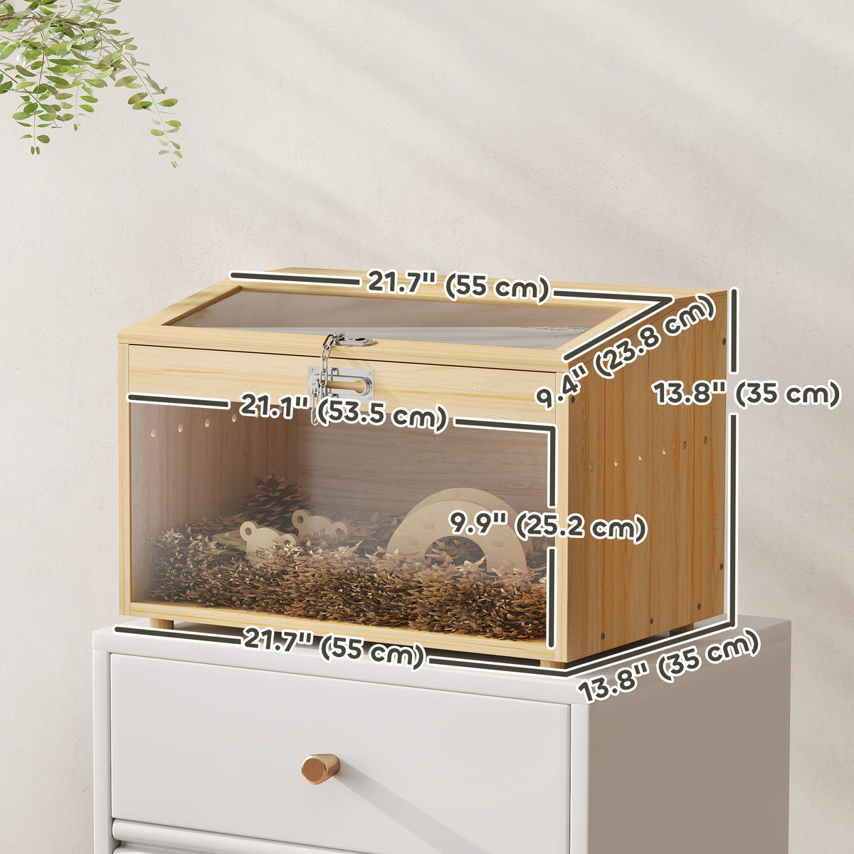 22" Hamster Cage - Natural Wood with Acrylic Windows and Hut-Small Animals-DECOROLALA