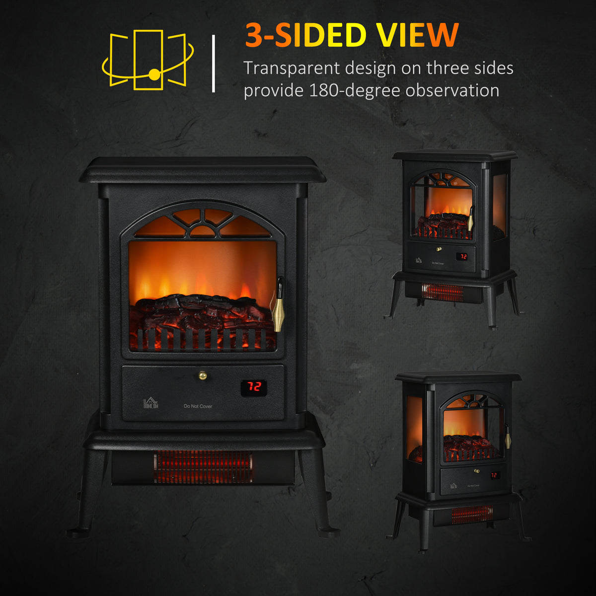 22" Infrared Electric Fireplace Stove - 1500W Black-Electric Fireplaces-DECOROLALA