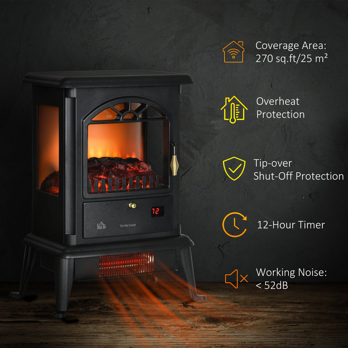 22" Infrared Electric Fireplace Stove - 1500W Black-Electric Fireplaces-DECOROLALA