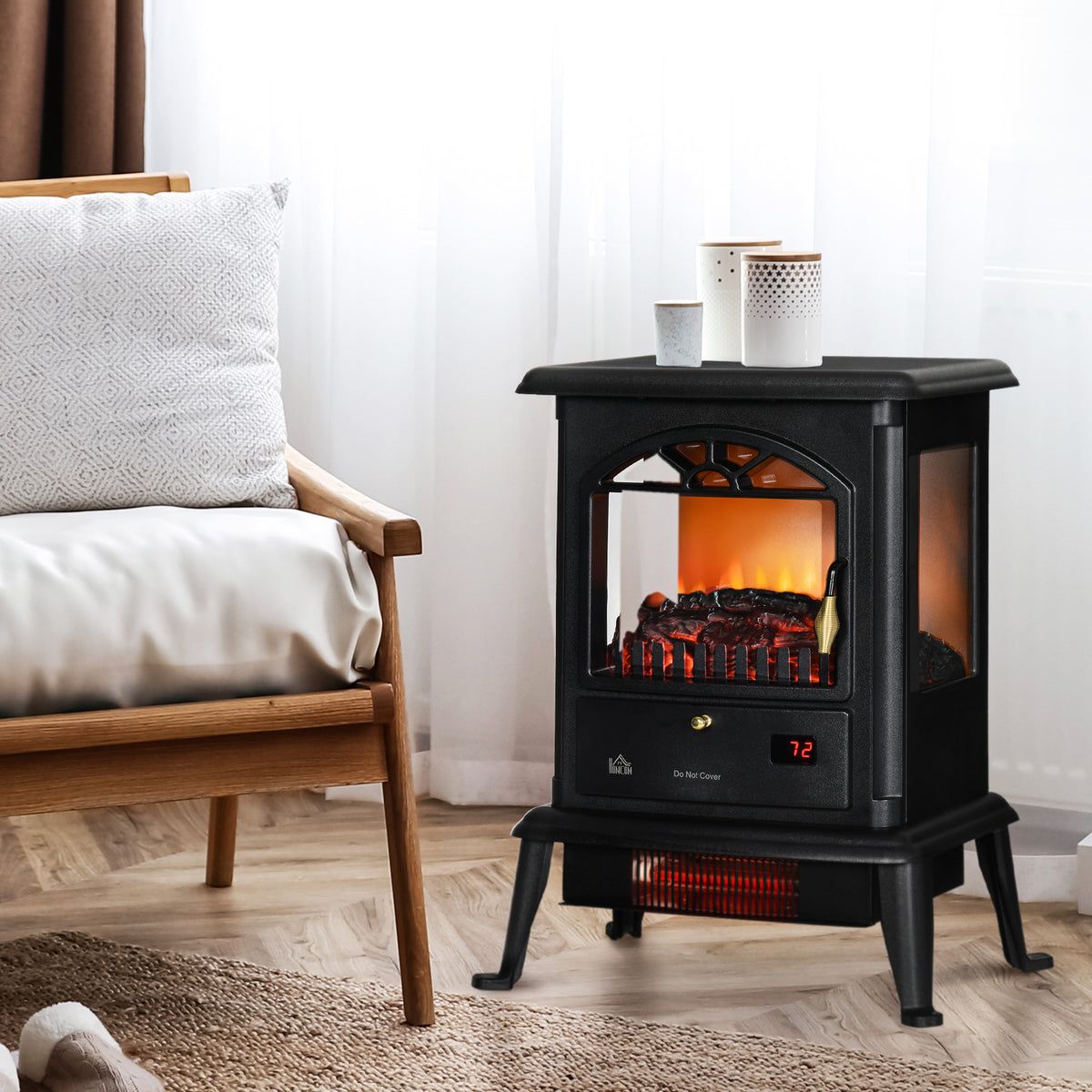 22" Infrared Electric Fireplace Stove - 1500W Black-Electric Fireplaces-DECOROLALA