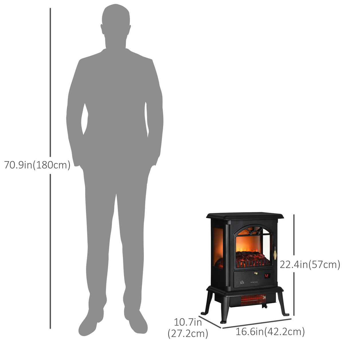 22" Infrared Electric Fireplace Stove - 1500W Black-Electric Fireplaces-DECOROLALA