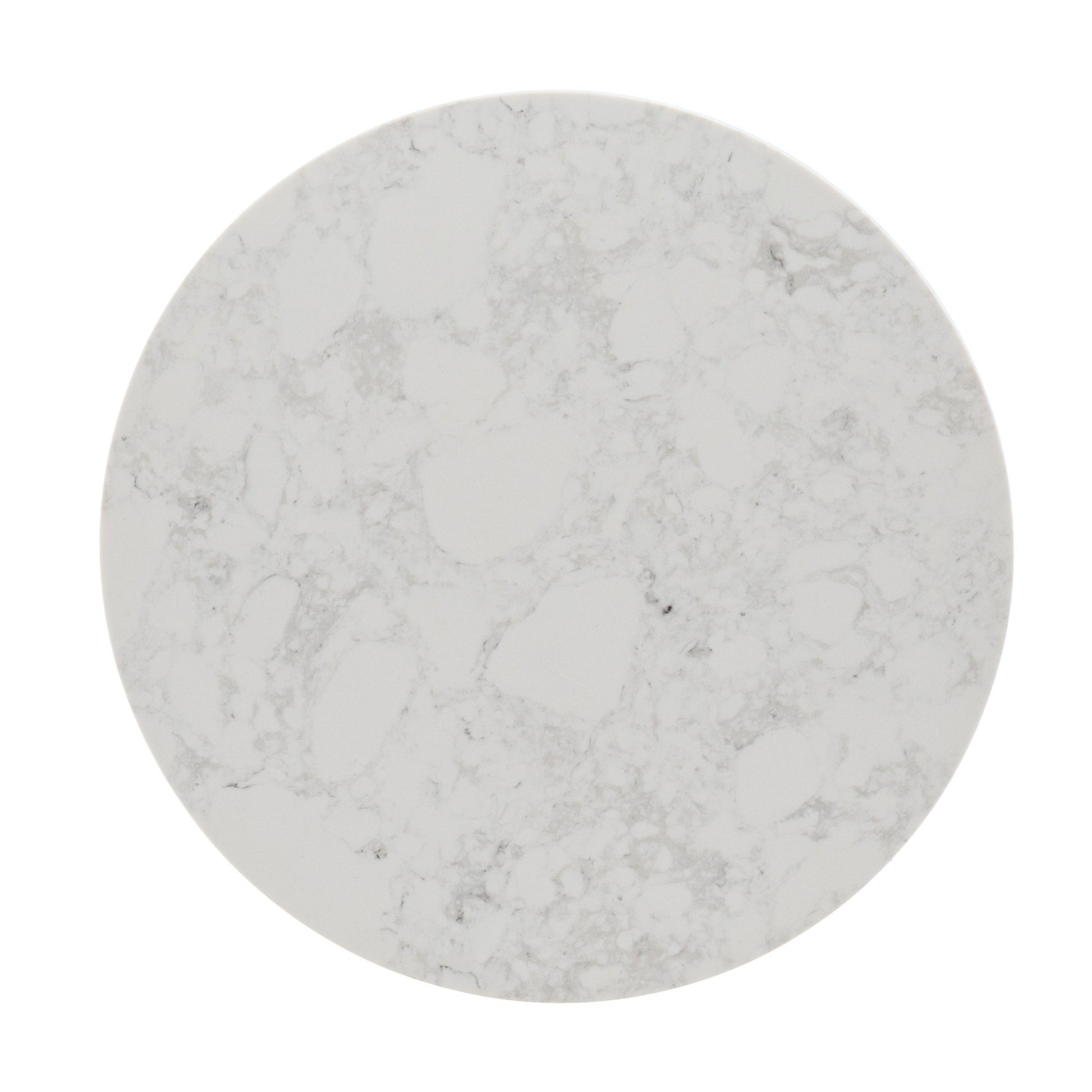 22" Natural Wood And White Faux Marble Manufactured Wood Round End Table With Shelf-End-Side Tables-DECOROLALA