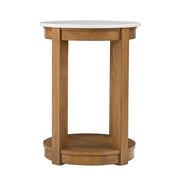 22" Natural Wood And White Faux Marble Manufactured Wood Round End Table With Shelf-End-Side Tables-DECOROLALA
