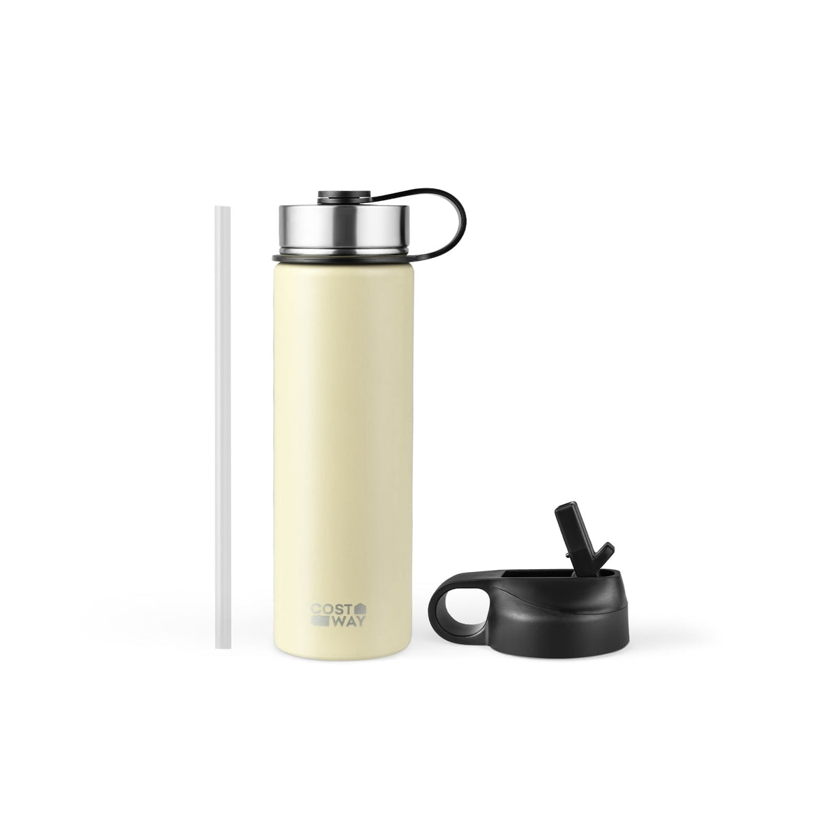 22 Oz Double-walled Insulated Stainless Steel Water Bottle with 2 Lids and Straw-Beige-Kitchen Utensils-DECOROLALA
