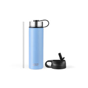 22 Oz Double-walled Insulated Stainless Steel Water Bottle with 2 Lids and Straw-Blue-Kitchen Utensils-DECOROLALA