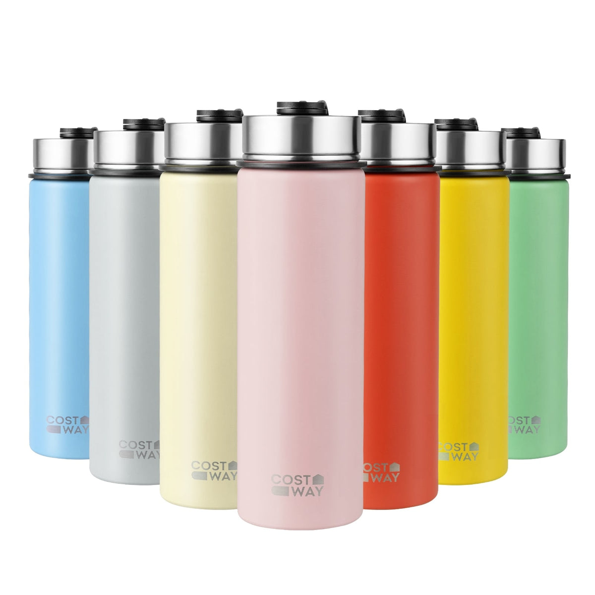 22 Oz Double-walled Insulated Stainless Steel Water Bottle with 2 Lids and Straw-Gray-Kitchen Utensils-DECOROLALA