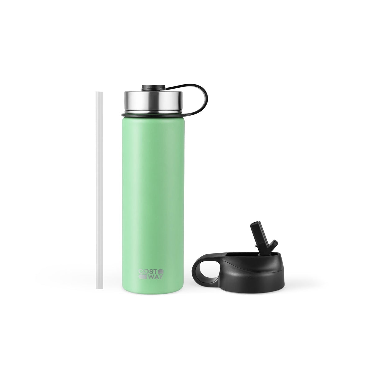 22 Oz Double-walled Insulated Stainless Steel Water Bottle with 2 Lids and Straw-Green-Kitchen Utensils-DECOROLALA