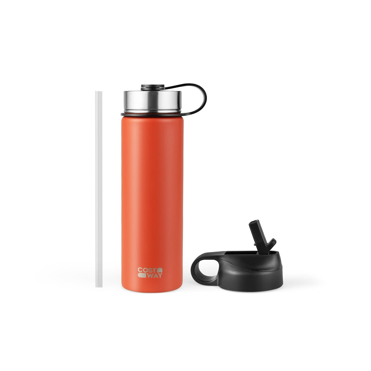 22 Oz Double-walled Insulated Stainless Steel Water Bottle with 2 Lids and Straw-Orange-Kitchen Utensils-DECOROLALA