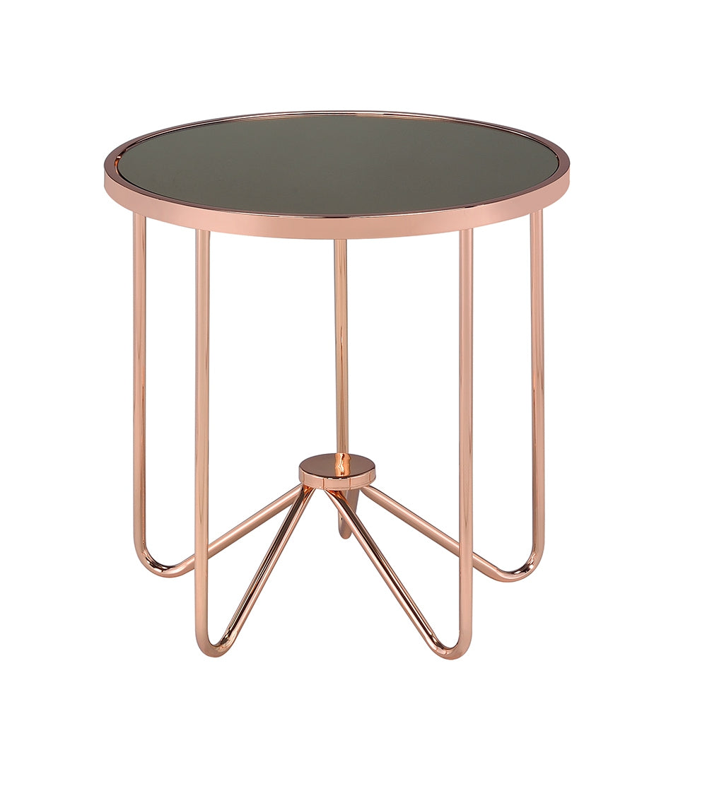 22" Rose Pink And Black Glass Round End Table-End-Side Tables-DECOROLALA