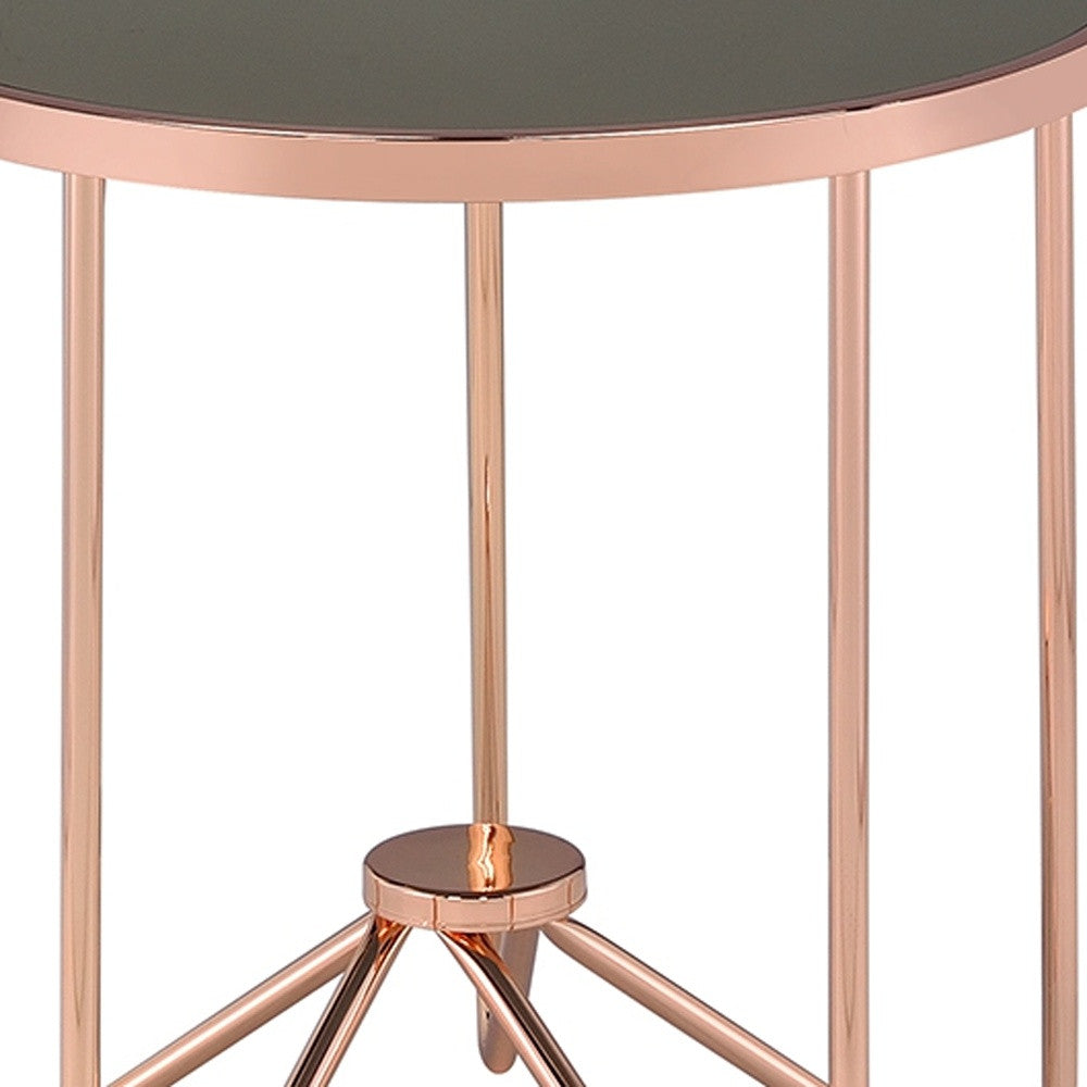 22" Rose Pink And Black Glass Round End Table-End-Side Tables-DECOROLALA