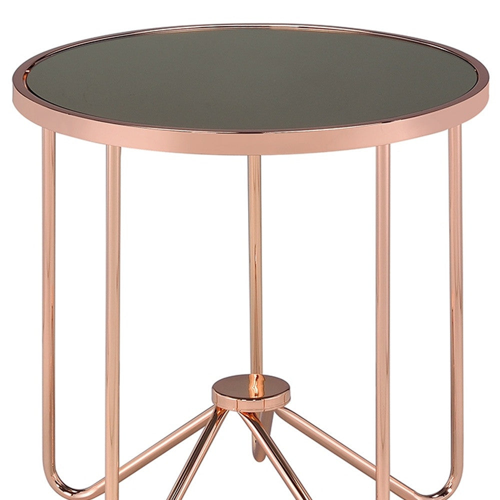 22" Rose Pink And Black Glass Round End Table-End-Side Tables-DECOROLALA