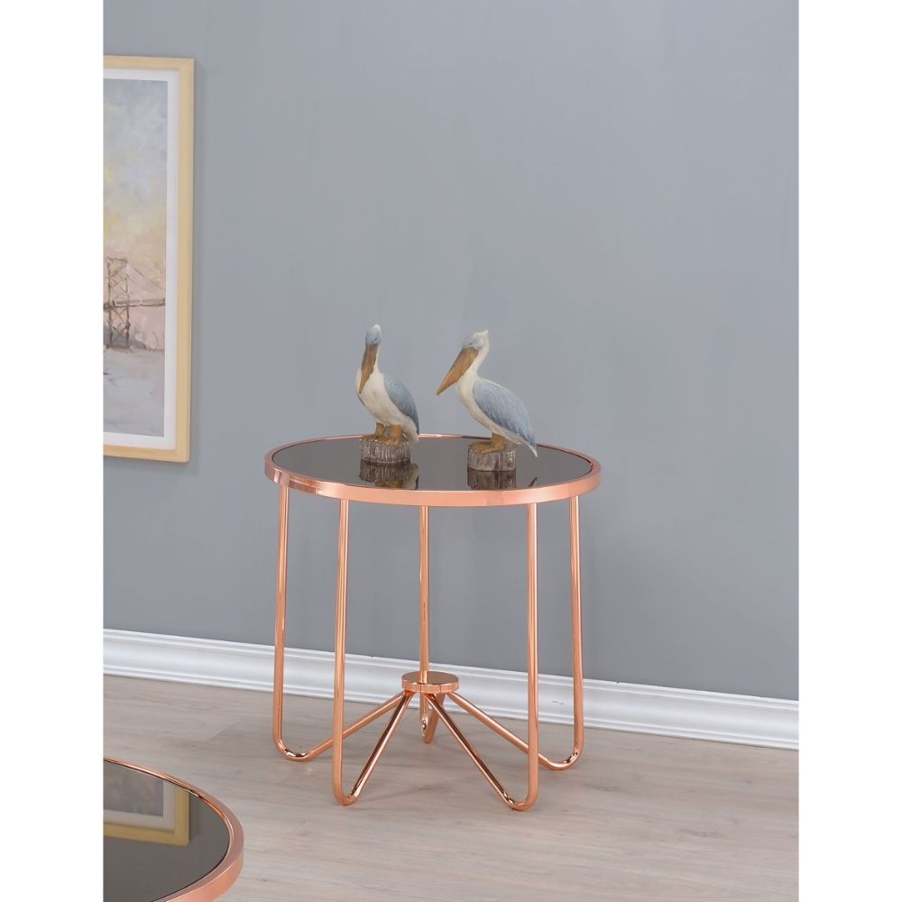 22" Rose Pink And Black Glass Round End Table-End-Side Tables-DECOROLALA