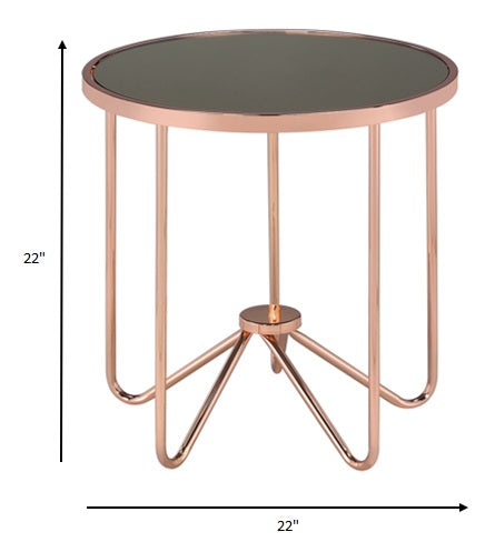 22" Rose Pink And Black Glass Round End Table-End-Side Tables-DECOROLALA