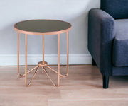 22" Rose Pink And Black Glass Round End Table-End-Side Tables-DECOROLALA