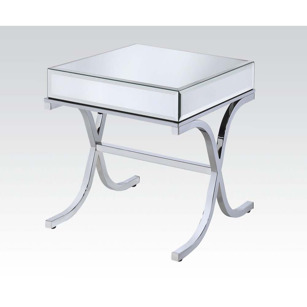 22" Silver And Clear Glass Square Mirrored End Table-End-Side Tables-DECOROLALA
