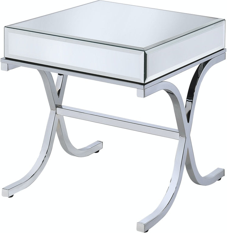 22" Silver And Clear Glass Square Mirrored End Table-End-Side Tables-DECOROLALA