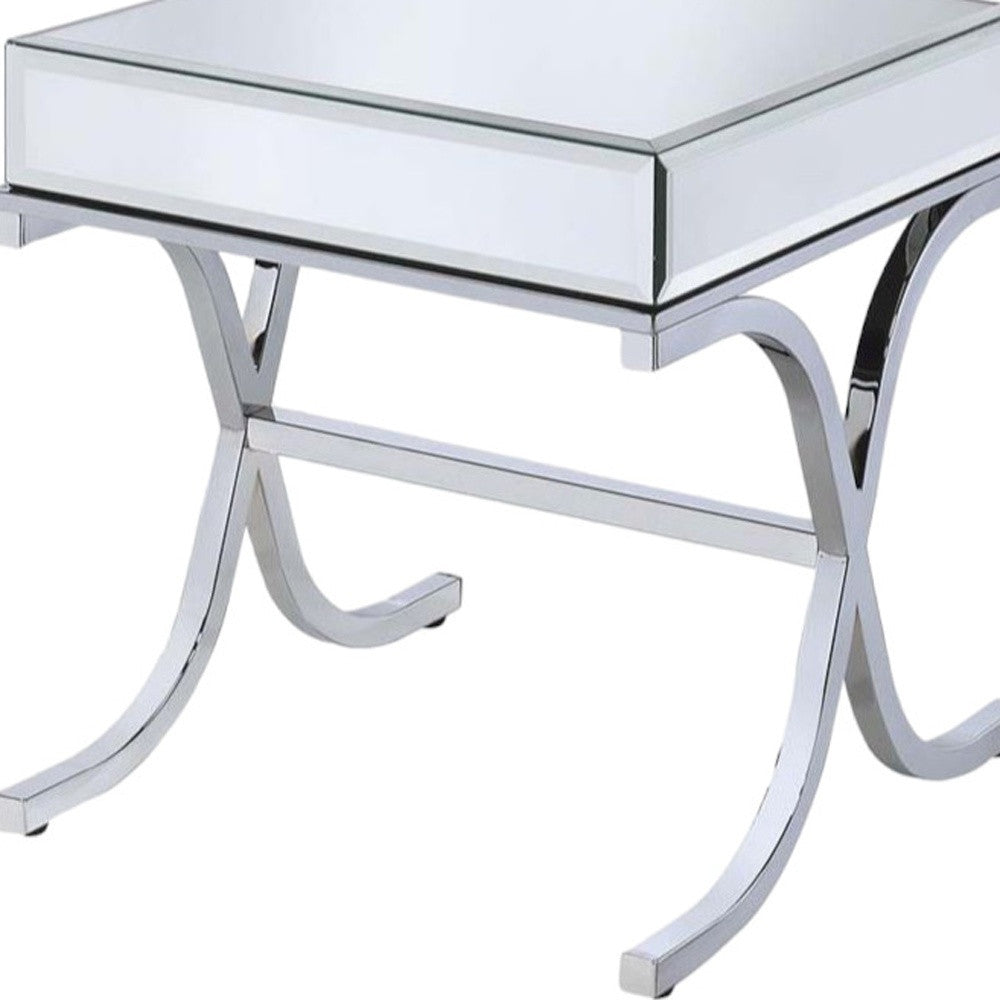 22" Silver And Clear Glass Square Mirrored End Table-End-Side Tables-DECOROLALA