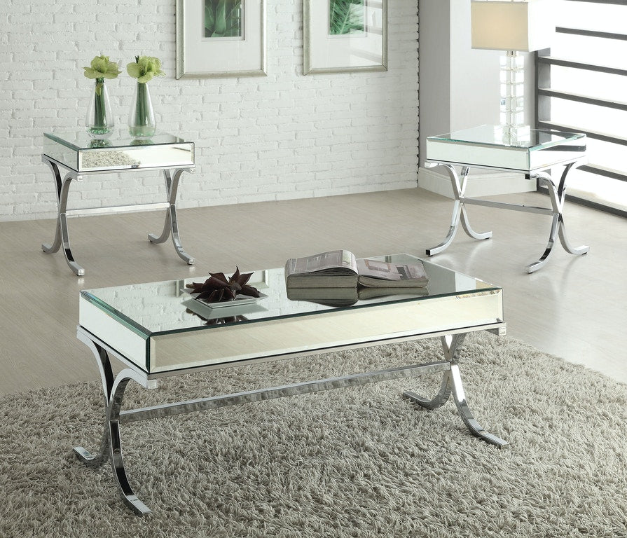 22" Silver And Clear Glass Square Mirrored End Table-End-Side Tables-DECOROLALA