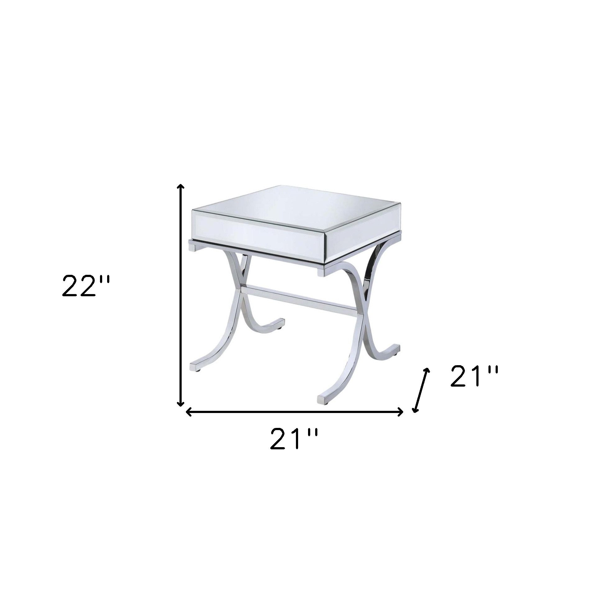 22" Silver And Clear Glass Square Mirrored End Table-End-Side Tables-DECOROLALA