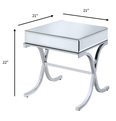 22" Silver And Clear Glass Square Mirrored End Table-End-Side Tables-DECOROLALA