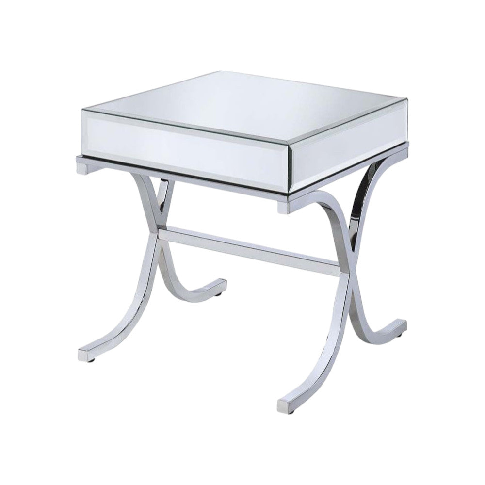22" Silver And Clear Glass Square Mirrored End Table-End-Side Tables-DECOROLALA