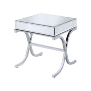 22" Silver And Clear Glass Square Mirrored End Table-End-Side Tables-DECOROLALA