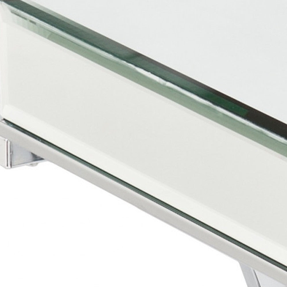 22" Silver And Clear Mirrored Glass Square End Table-End-Side Tables-DECOROLALA