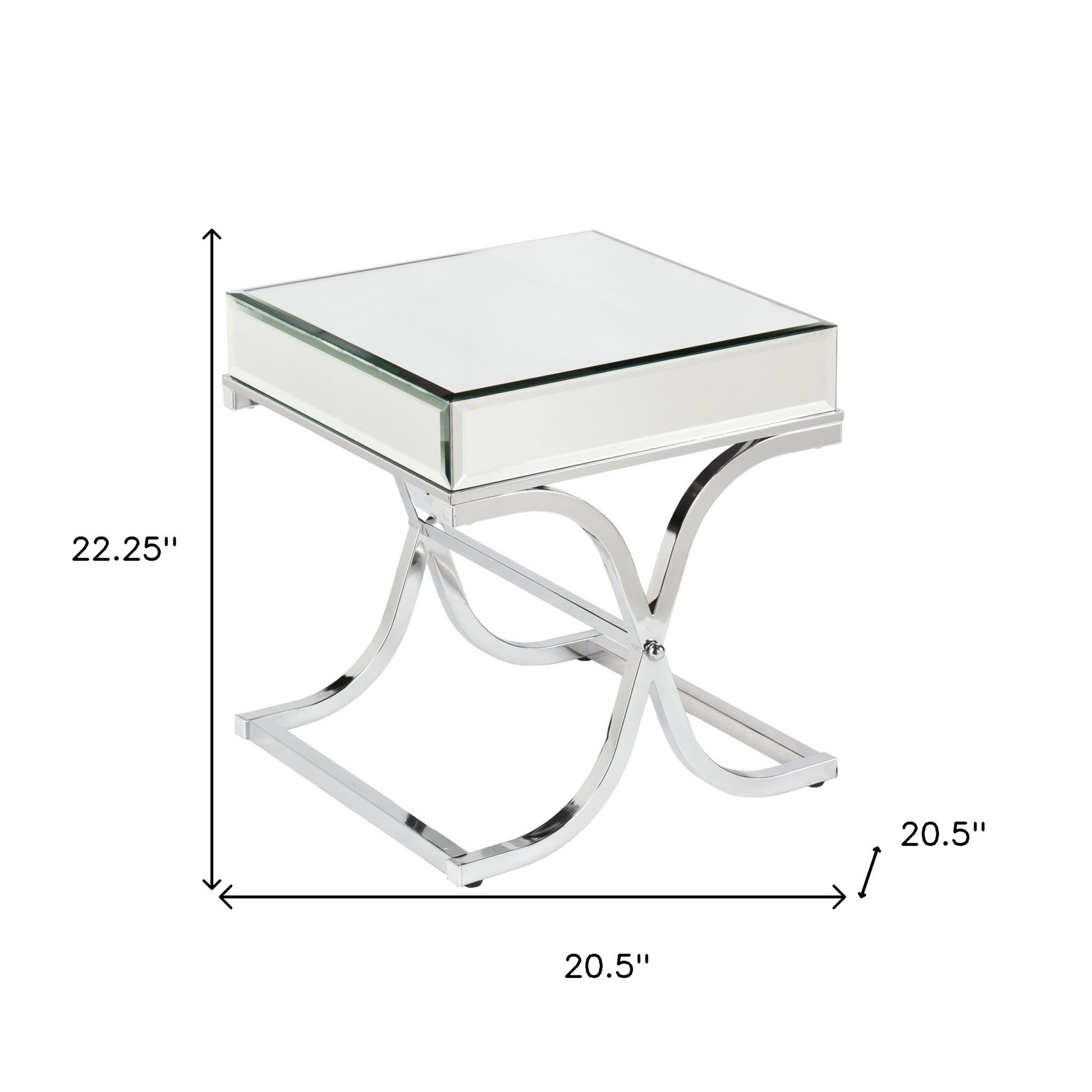 22" Silver And Clear Mirrored Glass Square End Table-End-Side Tables-DECOROLALA
