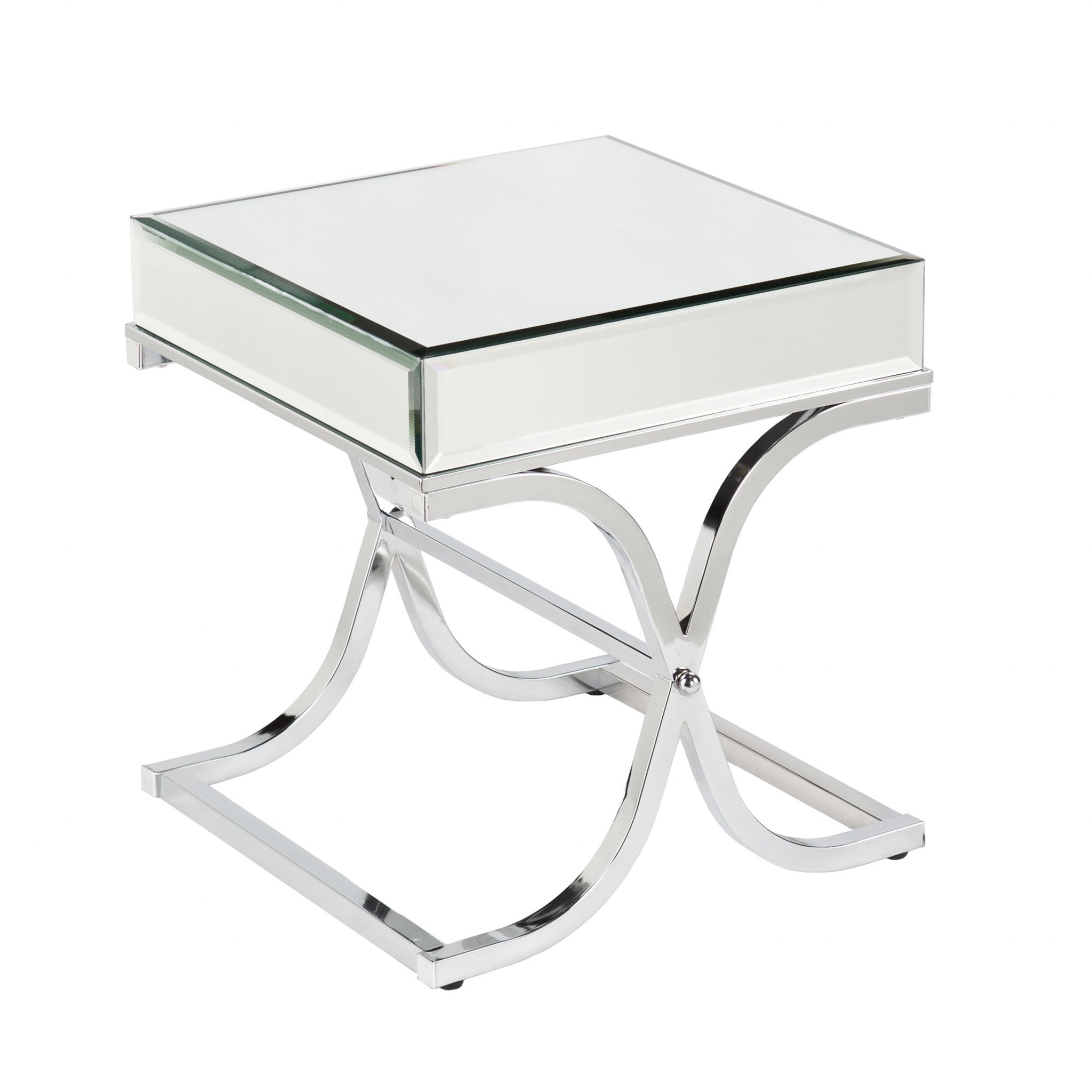 22" Silver And Clear Mirrored Glass Square End Table-End-Side Tables-DECOROLALA