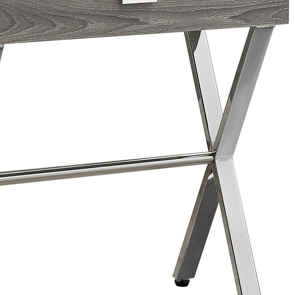 22" Silver And White Wood And Metal End Table With Drawer-End-Side Tables-DECOROLALA