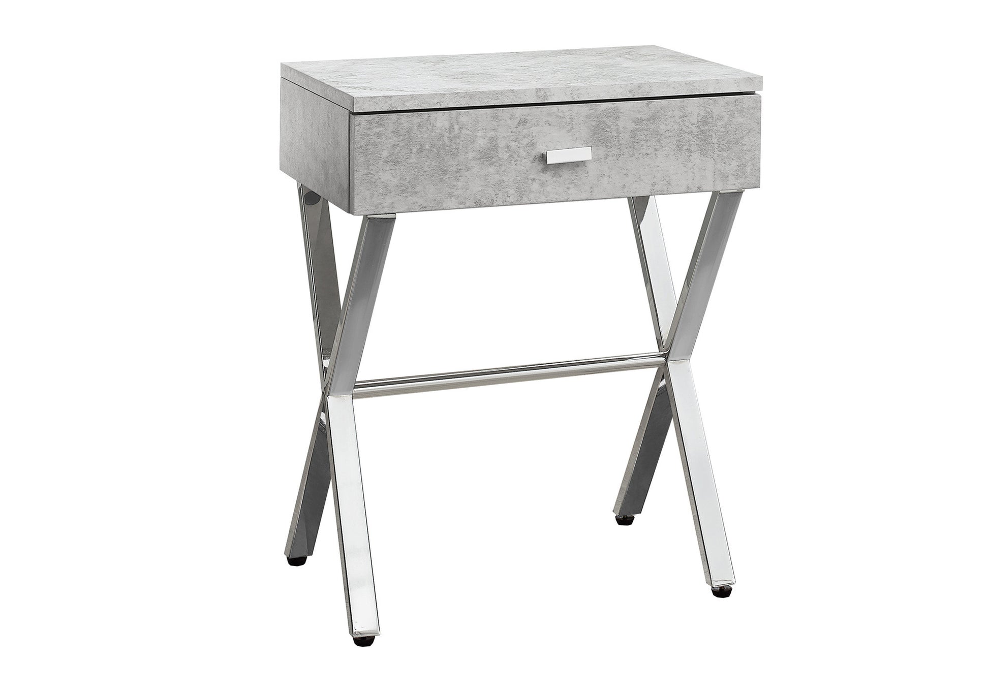 22" Silver And White Wood And Metal End Table With Drawer-End-Side Tables-DECOROLALA