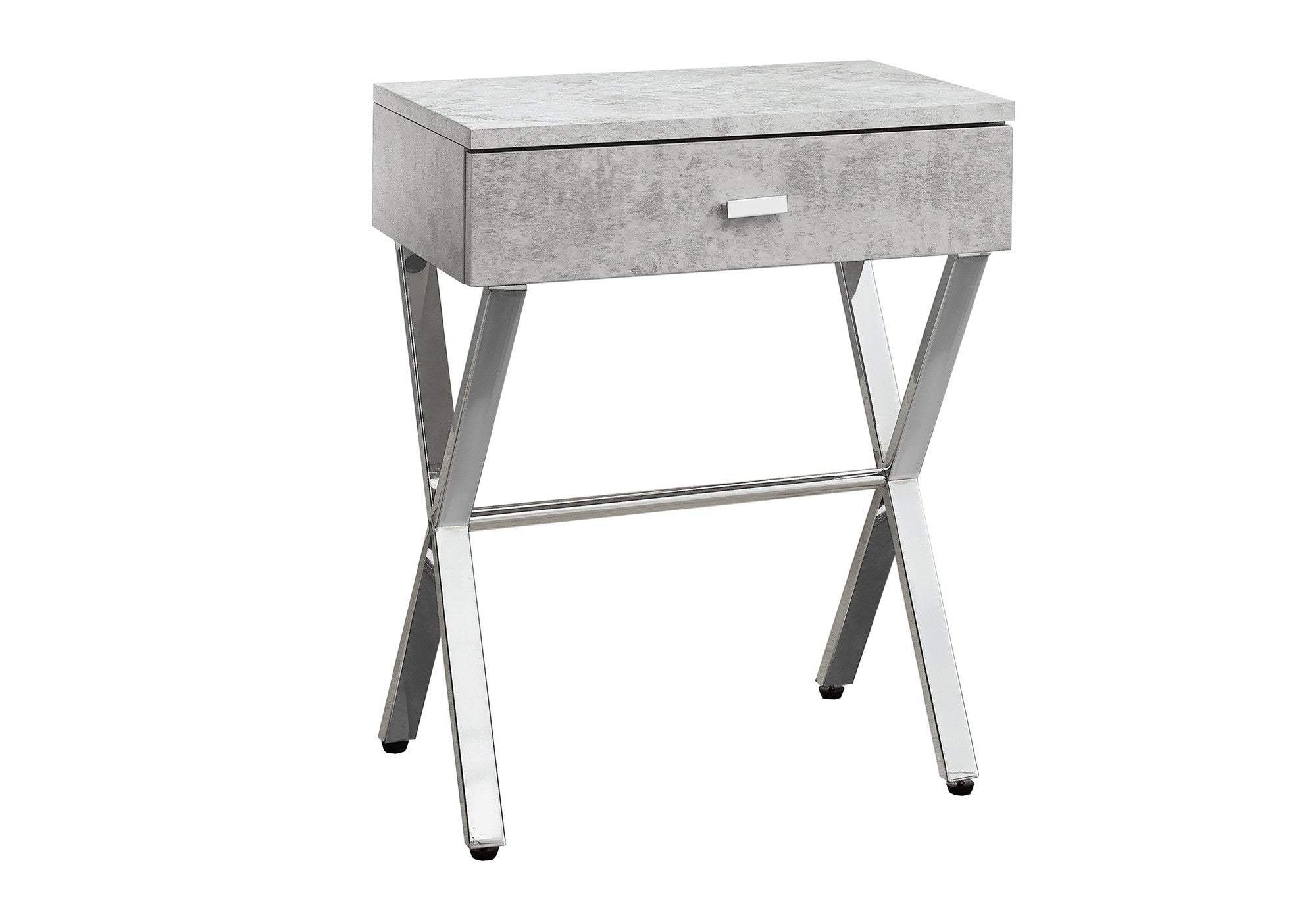 22" Silver And White Wood And Metal End Table With Drawer-End-Side Tables-DECOROLALA