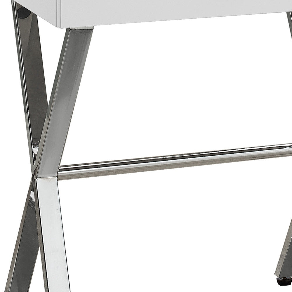 22" Silver And White Wood And Metal End Table With Drawer-End-Side Tables-DECOROLALA